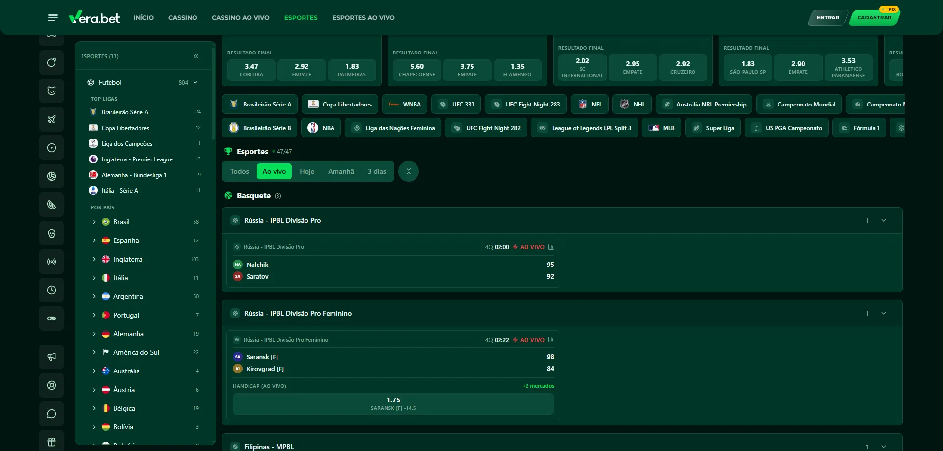Apostas esportivas na Verabet — futebol, basquete e mais